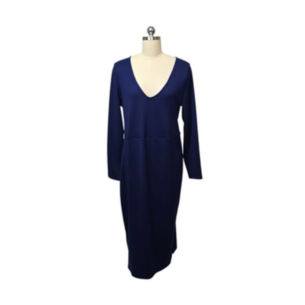 Eloquii Dress Womens 16 Navy V Neck Openβ Back Bow Tie Long Sleeve Midi Knit